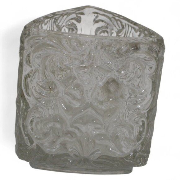 Vintage Avon Clear Glass Triangle Vase With Intricate Embossed Floral & Scroll D - Picture 2 of 6